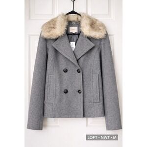 LOFT Faux Fur Collar Wool Blend Peacoat M New With Tags